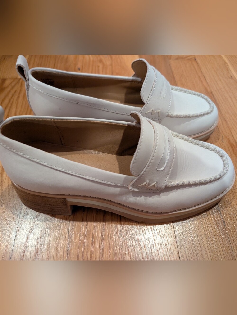 White Leather Chunky Penny Loafers - Crown Vintage - Picture 3 of 6